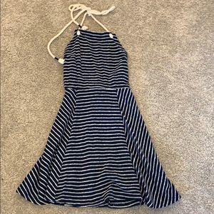 Navy and white striped halter top dress